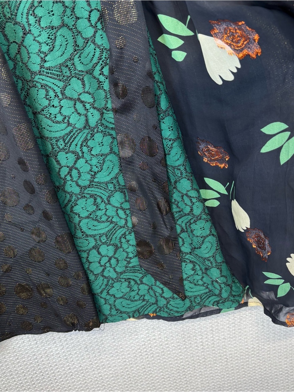 Anthropologie Moulinette Soeurs Patchwork Green Lace Eclectic Fit Flare Dress 8 - Picture 7 of 11
